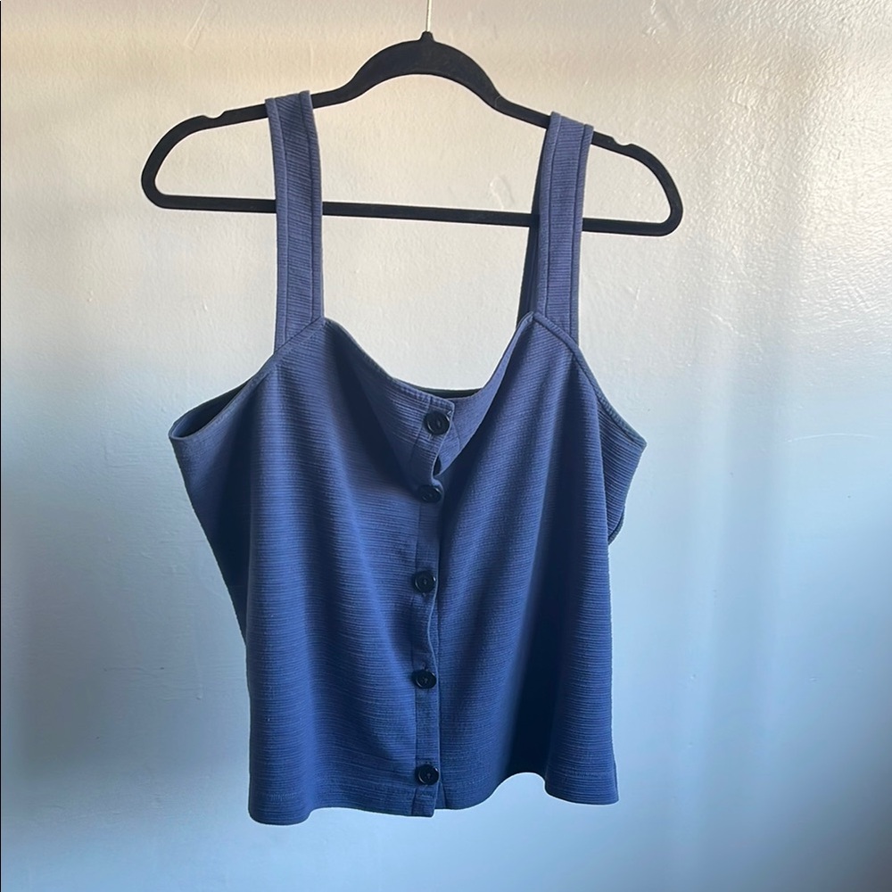 Blue Boxy Buttoned Tank Top
